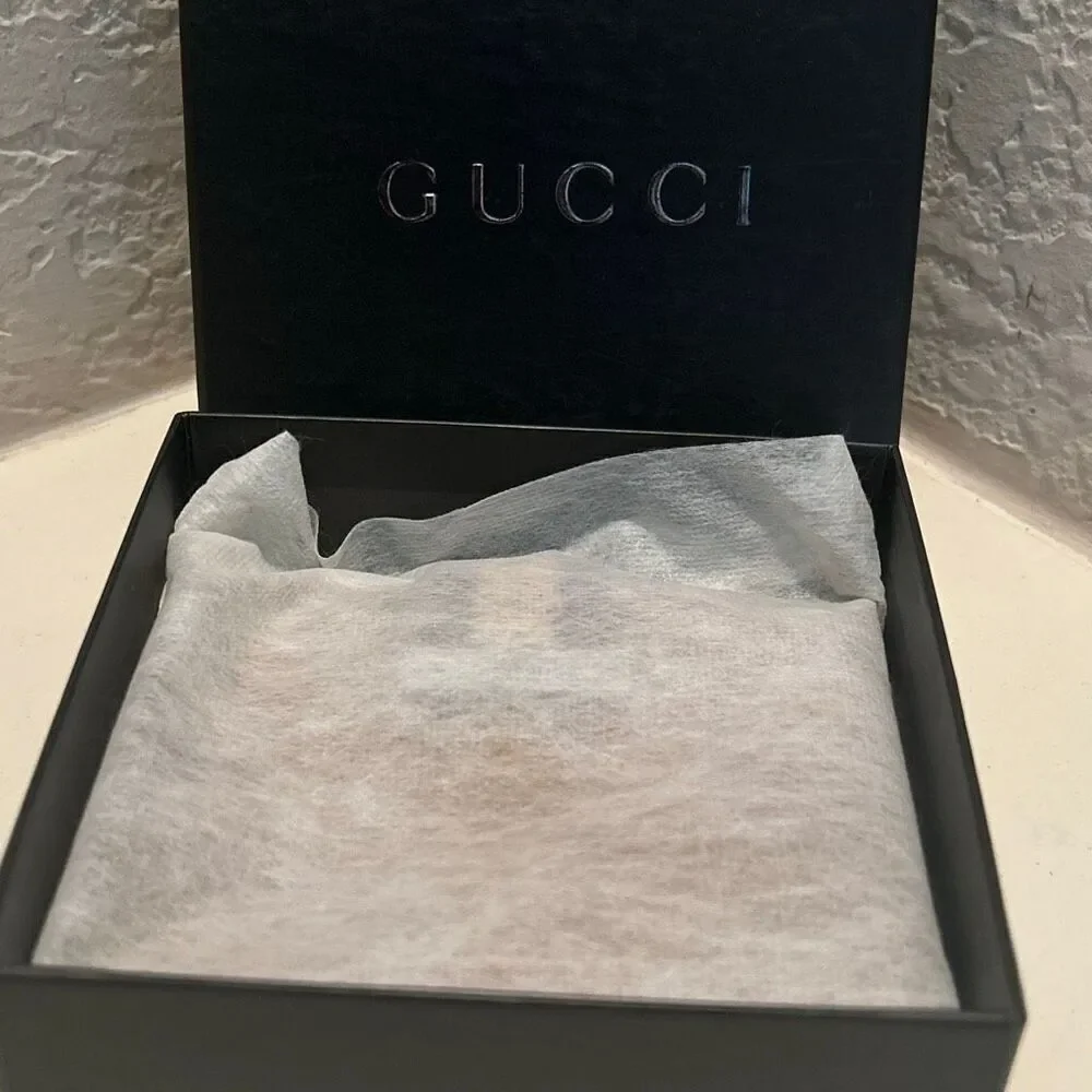 Gucci Compact Bifold Wallet Camel Tan Leather Stripe Flap Neutral Luxury Preppy